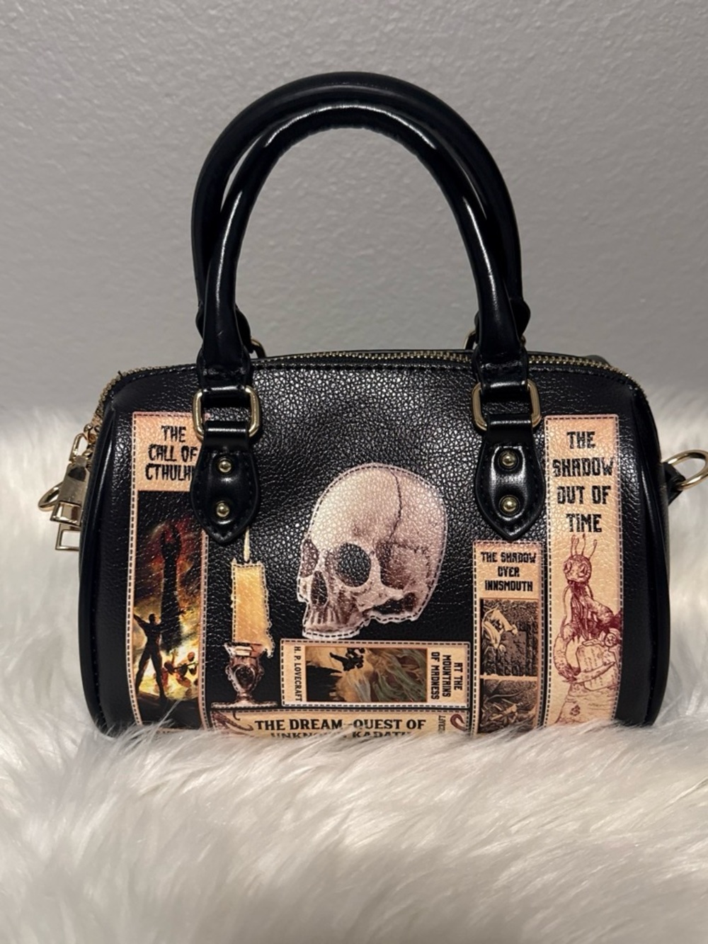 H.P. Lovecraft Black Gothic Skull Dome Mini Satchel Handbag